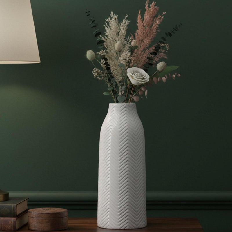 hjn Large White Vase for Flowers Ceramic Vase for Home Decor Tall Vases for Your Floor/Kitchen/Office/Living Room/Table- White Texture(Large) - Image 3
